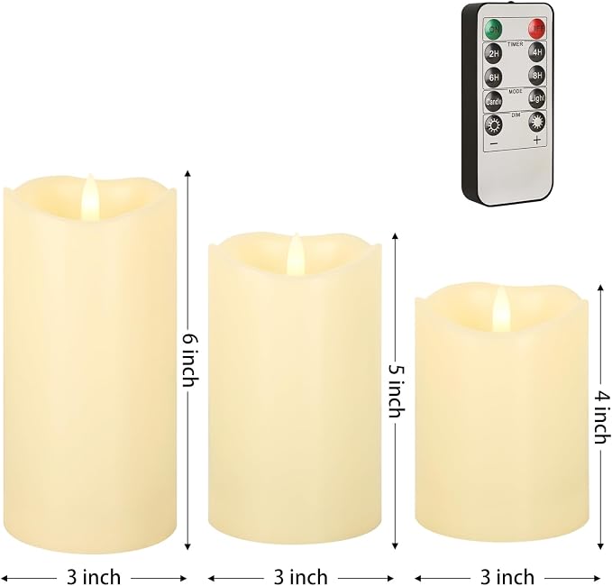 ANGELLOONG Flickering Flameless Candles with Remote, Battery Operated Fake Candles with Timer, Realistic LED Electric Pillar Candles for Home Wedding Birthday Christmas Decor, Set of 3