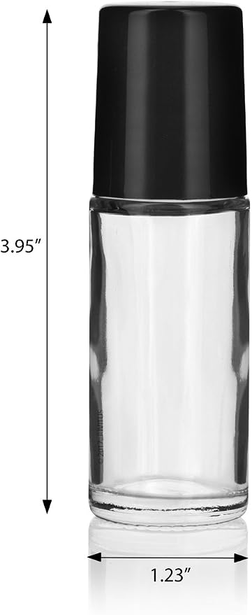 JUVITUS Clear Glass Heavy Wall Bottle 1 oz / 30 ml with Roll On (2 PACK) + Funnel and Labels for Aromatherapy