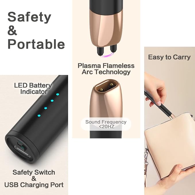 Candle Lighter, Electric USB Lighter with Upgraded LED Display Safety Switch, Rechargeable Flameless Windproof, Black