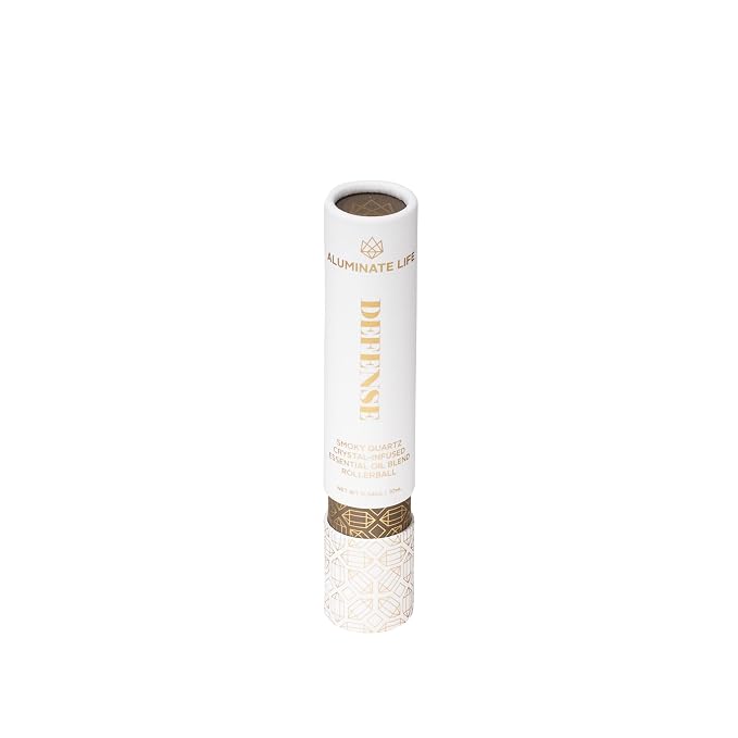 Essential Oil Rollerballs, .34 OZ, Defense - Smoky Quartz Crystal Infused - Scents of Frankincense, Neroli, & Sage - Aromatherapy Roll On Oils, Skin Care, Massage