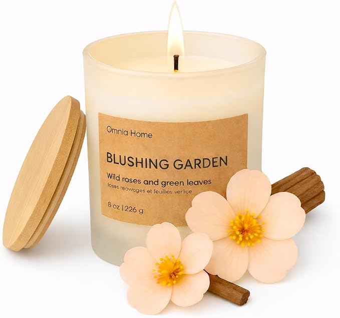 Scented Soy Wax Candle – Floral Candles for Home Scented with Notes of Rose, Magnolia & Soft Cedarwood – Refined Home Decor & Gift (Blushing Garden, Beige, 8 oz)
