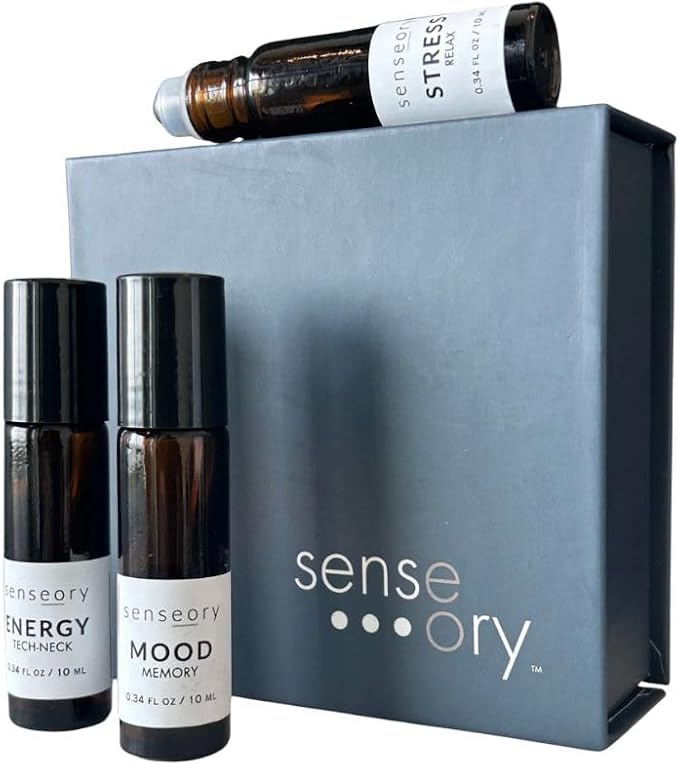 Steady State Essential Oil Roll-On Self-Care Kit – 3 x 10 ml Aromatherapy Blends + Fidget Stones, Stretch Cards & Eco Travel Case