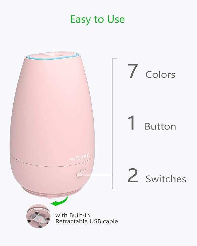 Diffuser,USB Plug-in Car Portable Aromatherapy Diffuser,Essential Oils for Diffusers with 7 Colors Lights 2 Switch Mode Waterless Auto Off for Car Home Office Room (Pink)