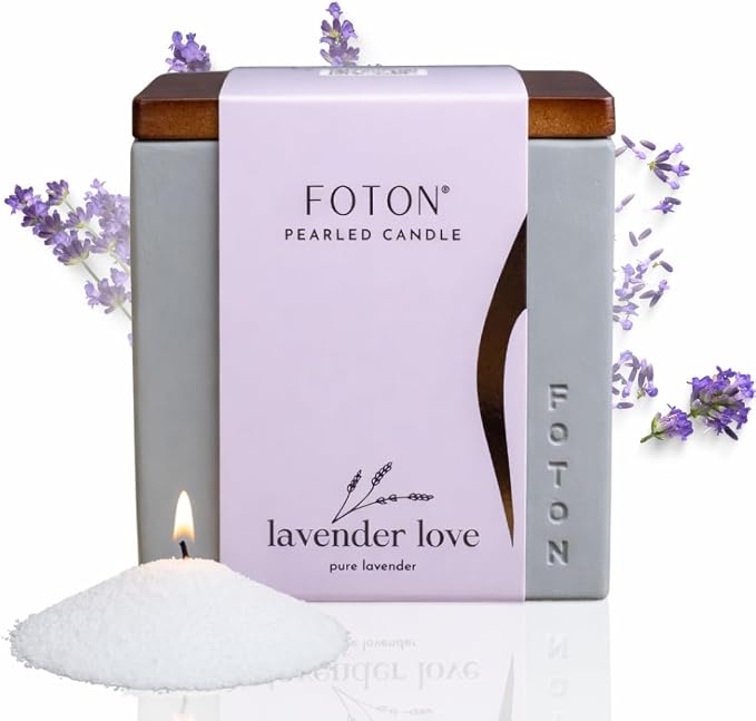 Foton Pearled Candle Le Cube Concrete Vase Set 16 Oz - Lavender Love Scented - Refillable Jar Scented Candle Sand with 15 Wicks - Natural Non-Toxic Decorative Candles for Home