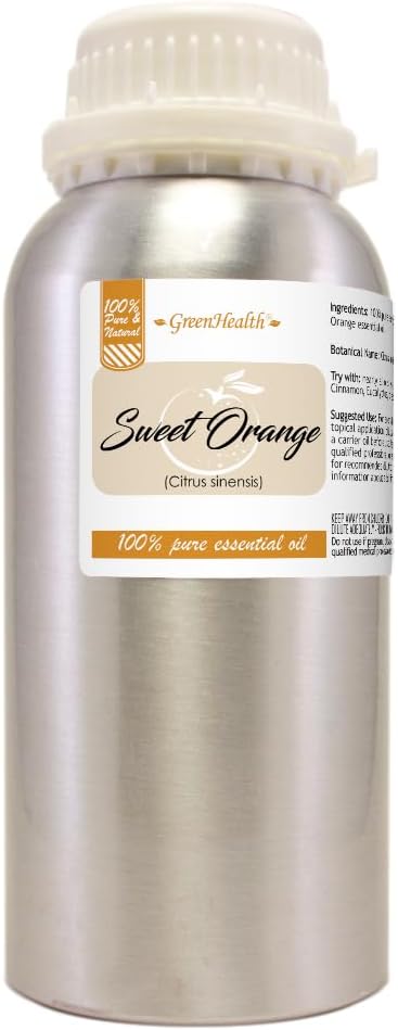 Sweet Orange Essential Oil – 16 fl oz (473 ml) Aluminum Bottle w/Plug Cap – 100% Pure Essential Oil – GreenHealth