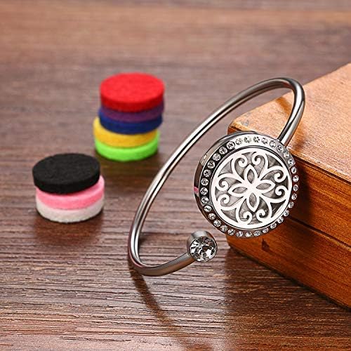 Cupimatch Adjustable Tree of Life Essential Oil Diffuser Bracelet, Stainless Steel CZ Aromatherapy Locket Bangle 8 Color Pads Jewelry Set for Women for Mother's Day