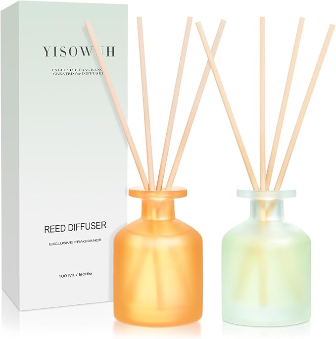 Reed Diffuser - Citrus&Linen 3.38oz (100ml) 2 Pack Essential Oil Reed Diffuser Set with 8 Sticks, Long Lasting Fragrance for Home, Bathroom, Bedroom, Room, Decor