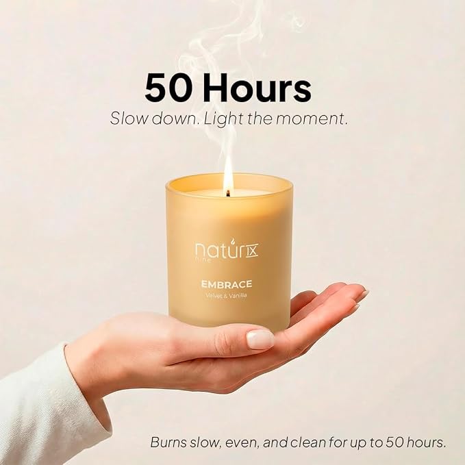 Natur IX Embrace Scented Candles for Home | Velvet & Vanilla | Natural Non Toxic Soy Candles with Essential Oils | 50 H Long Burning