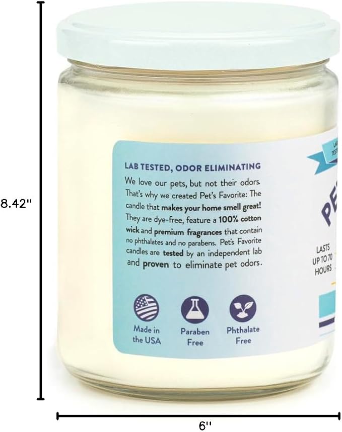Pet's Favorite Plant Based Odor Candle for Home, Fresh Laundry Scent, Clean Burning Pet Friendly Air Freshener with a Natural Fiber Wick and 70 Hour Burn Time