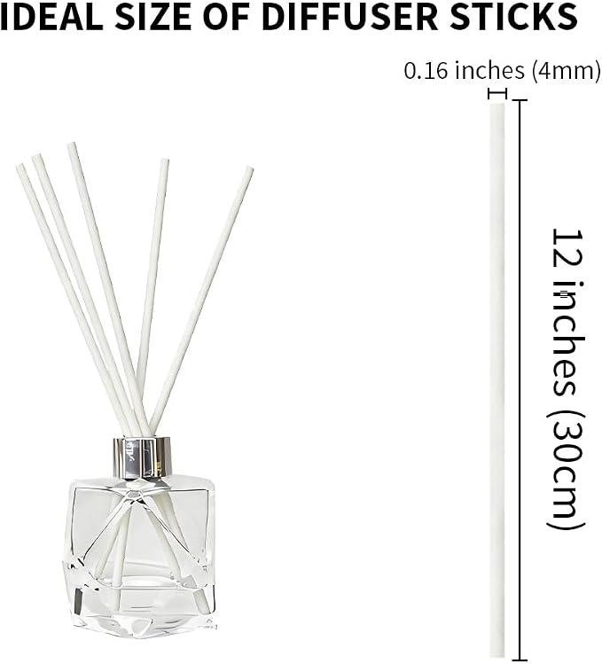50PCS White Fiber Reed Diffuser Sticks 12 Inch Long 4mm Diameter Strong Absorption Refill Replacement Reeds for Diffuser Stick Essential Oil Scented Aroma Fragrance Rod for Home Office Spa