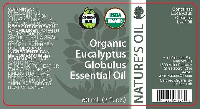 Best Eucalyptus Essential Oil Pure Certified Organic Therapeutic Grade 60ml