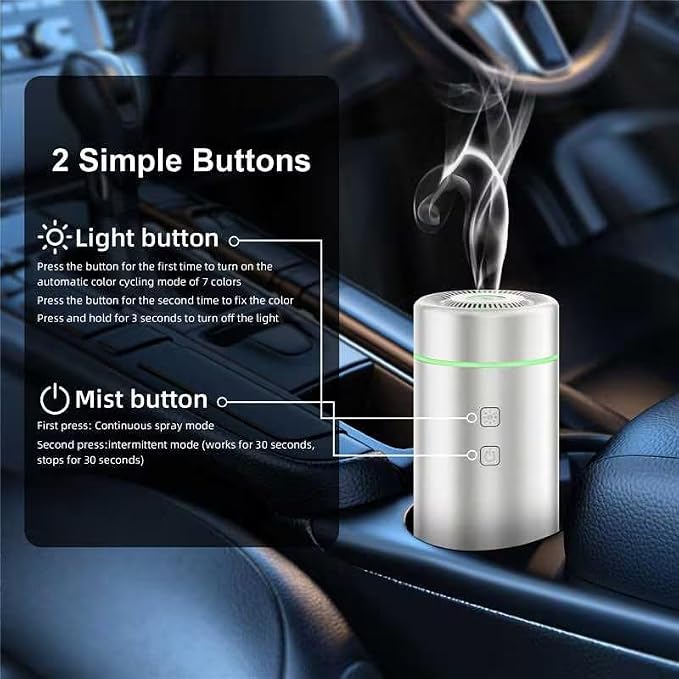 SEEDSEEL 100ML Car Essential Oil Diffuser, Rechargeable Battery Powered, Cordless Portable Aromatherapy Humidifier with 7 LED Color Lights 2 Timer Modes for Car Room Home Office (Silver)