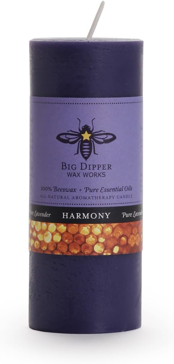 Big Dipper Wax Works 100% Pure Beeswax Pillar Candle, Harmony (Lavender) Aromatherapy Candle with Pure Essential Oil, Non Toxic Clean Burning Natural Candle, 40 Hour Burn, Small 2" x 4.75"