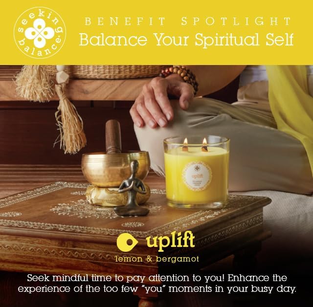 Root Candles Seeking Balance Wood Wick Spa Candle Aromatherapy Candles, 6.5-Ounce, Uplift: Lemon & Bergamot