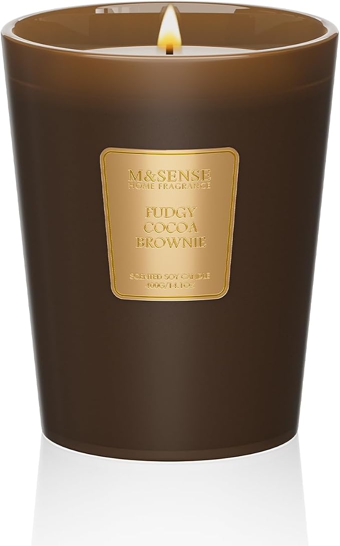 M&SENSE Fudgy Cocoa Brownie Soy Candle, 14.1oz 60H Long Lasting, Aromatherapy Candle for Living Room Cozy Housewarming Gifts