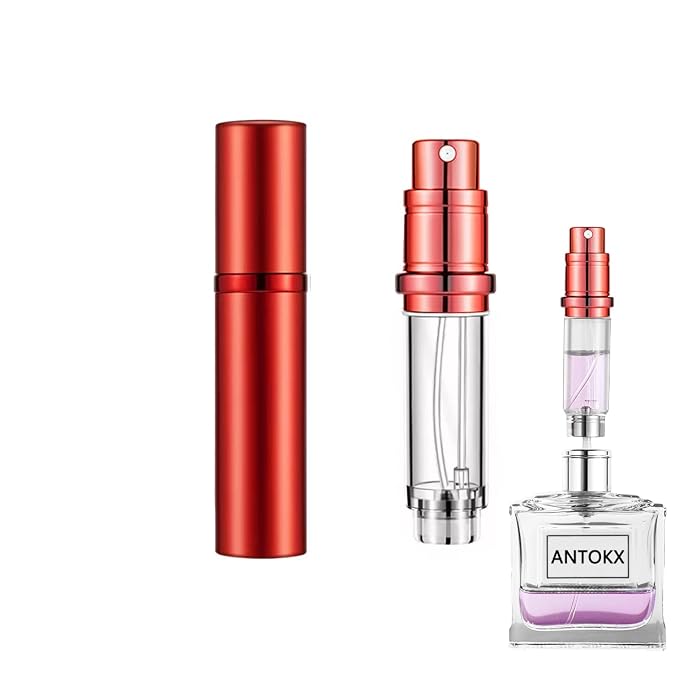 Travel Perfume Bottle Refillable Atomizer - 5ML Atomiser, Pocket Perfume Dispenser, Leakproof Portable Scent Pump Case for Women and Men (Red)