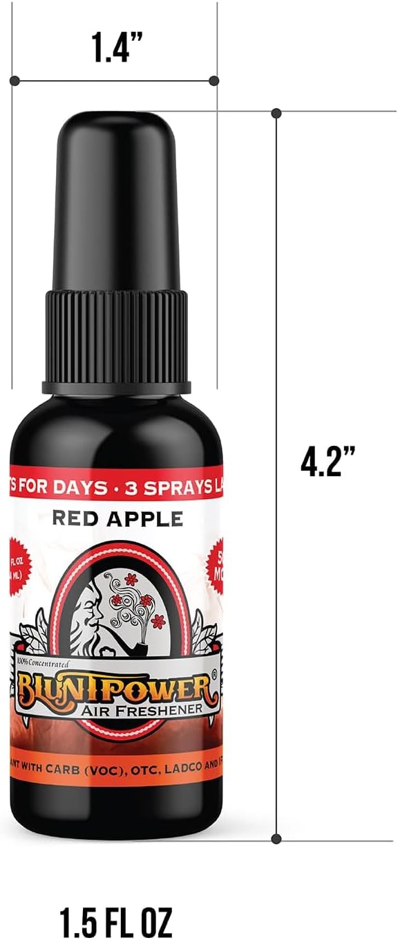 BluntPower Red Apple Concentrated Air Freshener for Room and Car - Oil-Based Diffuser Spray Bottle - Long-Lasting Bathroom, Car Freshener & Odor Eliminator (1 Pack)