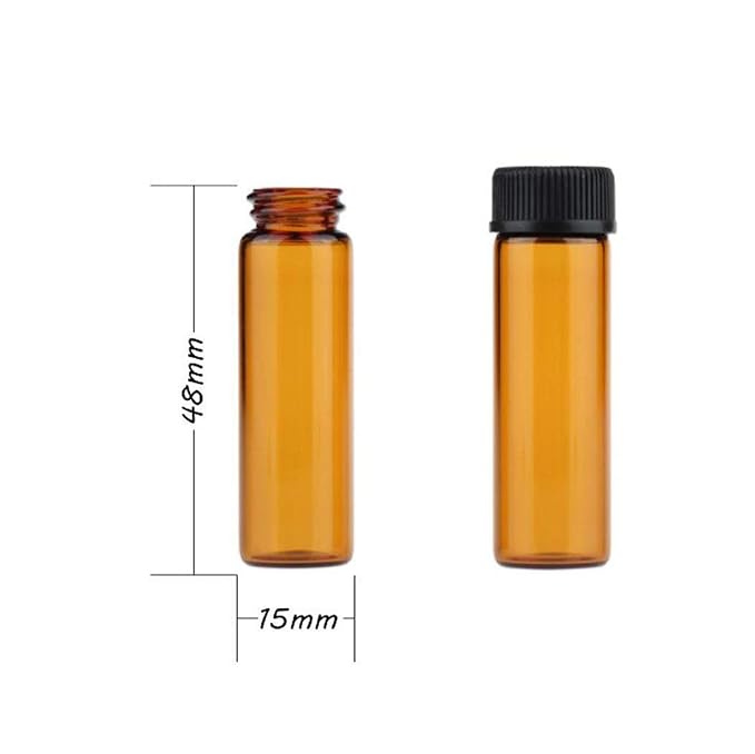 12 Pack Set Brown Screw Cap Glass Bottle Small Mini Empty Oil Amber Vial (5ml)
