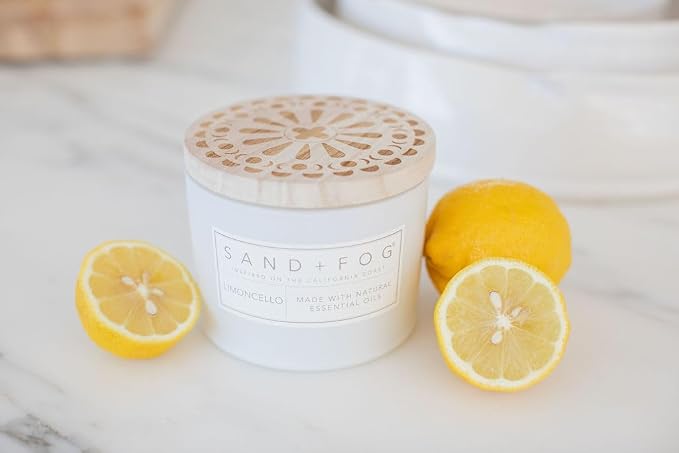 Sand + Fog Scented Candle - Limoncello – Additional Scents and Sizes – 100% Cotton Lead-Free Wick - Luxury Air Freshening Jar Candles - Perfect Home Decor – 12oz