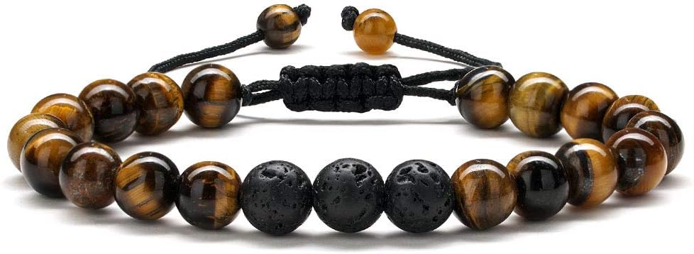 M MOOHAM Mens Bracelet - Beaded Natural Stone 8mm Tiger Eye Matte Agate Lava Rock Bracelets for Men Teen Boys Grandpa Dad Birthday Gifts Jewelry