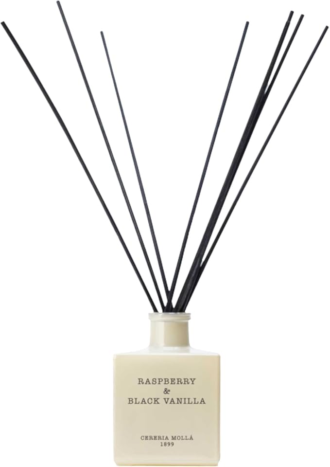 Mikado Boutique Reed Diffuser | All-Natural Essential Oil Fragrance | Includes Rattan Sticks | Refillable (3.4 FL OZ, Raspberry & Black Vanilla)