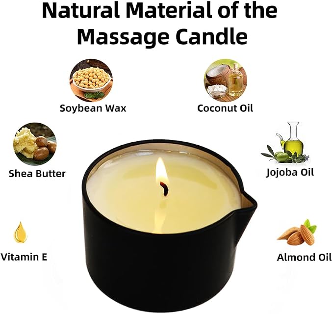 Massage Candles for Body Therapy-Natural Soybean Wax Low Temp Massage Oil Candles for Skin Care-Body Lotion Candle Romantic Gift Set of 4 pcs 13.4 OZ