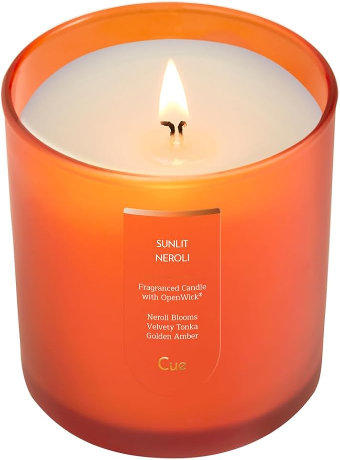 CUE Scented Candle | OpenWick Clean Burning | Soy Coconut Wax Blend | Spring | Summer | Clean Burning | Gift | Extended Burn Time (8.5oz, Sunlit Neroli)