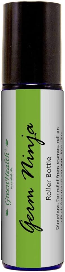 GreenHealth Essential Oil Roll On – Germ Ninja Blend – Refreshing, Clean Aroma – Pre-Diluted with Grapeseed Oil – Easy Apply Roller for Home, Work & Travel