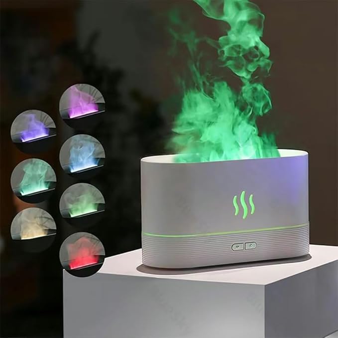 USB Powered Humidifier for Fall Gift,Simulation Flame Air Humidifier, LED Aroma Diffuser Humidifiers, Electronics Aromatherapy Diffuser, Bedroom Decor, Mini Humidifiers for Home Decor (White)