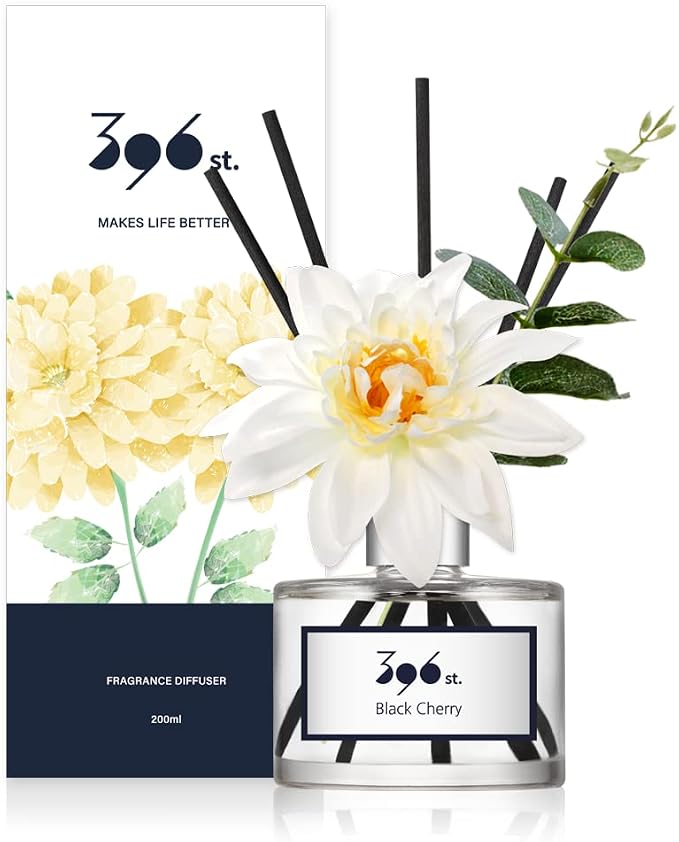 396 st. Dahlia Flower Reed Diffuser, Black Cherry, 200ml(6.7oz) / Reed Diffuser Sets, Home Fragrance, Scented Oils, Home & Bathroom Décor