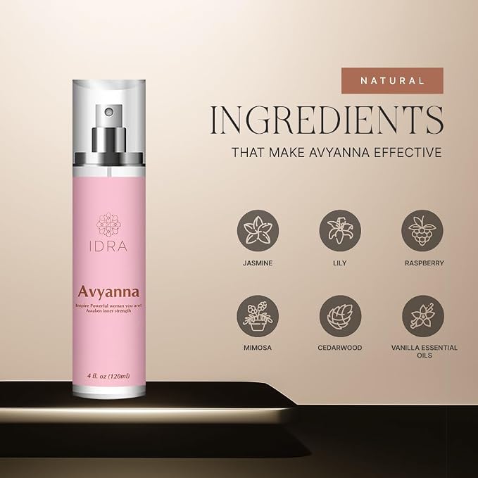 IDRA Avyanna Essential Oil Blend by Idra Wellness Inspire The Powerful Woman Therapeutic Grade Aroma for Diffusers & Aromatherapy Jasmine Cedarwood Vanilla 120 mL
