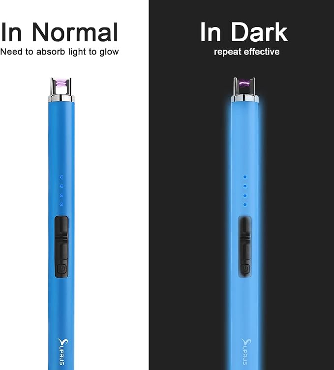 SUPRUS Fluorescent Lighter Glows in The Dark USB Lighter Rechargeable Windproof Pocket Size for Candle Cooking BBQ in Party (Blue)