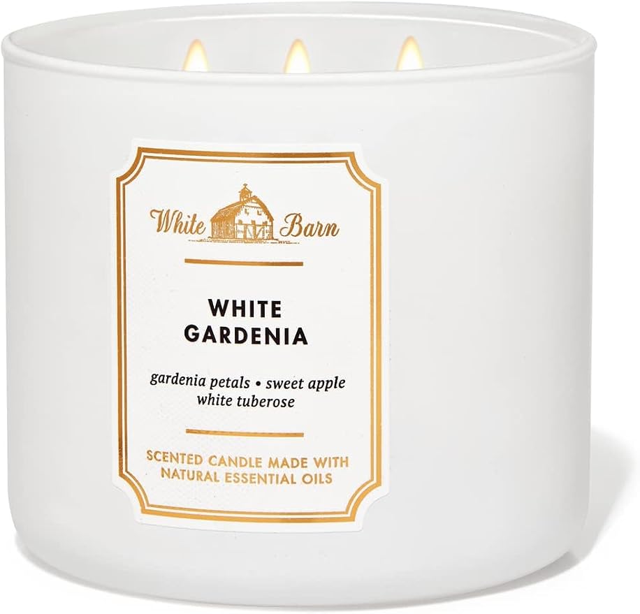 Bath & Body Works, White Barn 3-Wick Candle w/Essential Oils - 14.5 oz - New Core Scents! (White Gardenia)