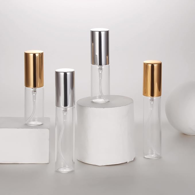 20 Pack Set 10ML Protable Refill Bulk Atomizer Spray Travel Perfume Bottle Hydrating Empty Bottle (Silver Caps)