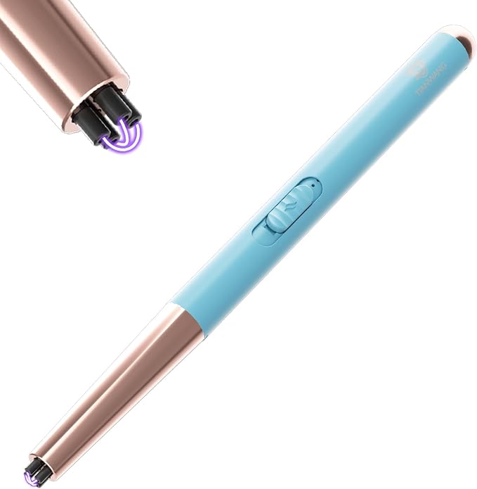 Electric Candle Lighter USB Rechargeable with Safety Lock & LED Display, Windproof Flameless Arc Lighter for BBQ, Camping, Kitchen, Gifts for Women Men (Summer Blue)