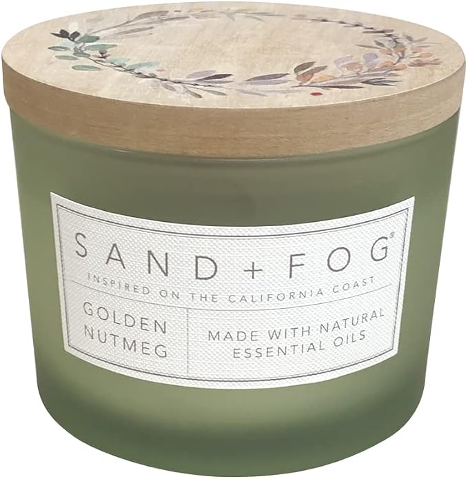 Sand + Fog Scented Candle - Golden Nutmeg – Additional Scents and Sizes – 100% Cotton Lead-Free Wick - Luxury Air Freshening Jar Candles - Perfect Home Decor – 12oz