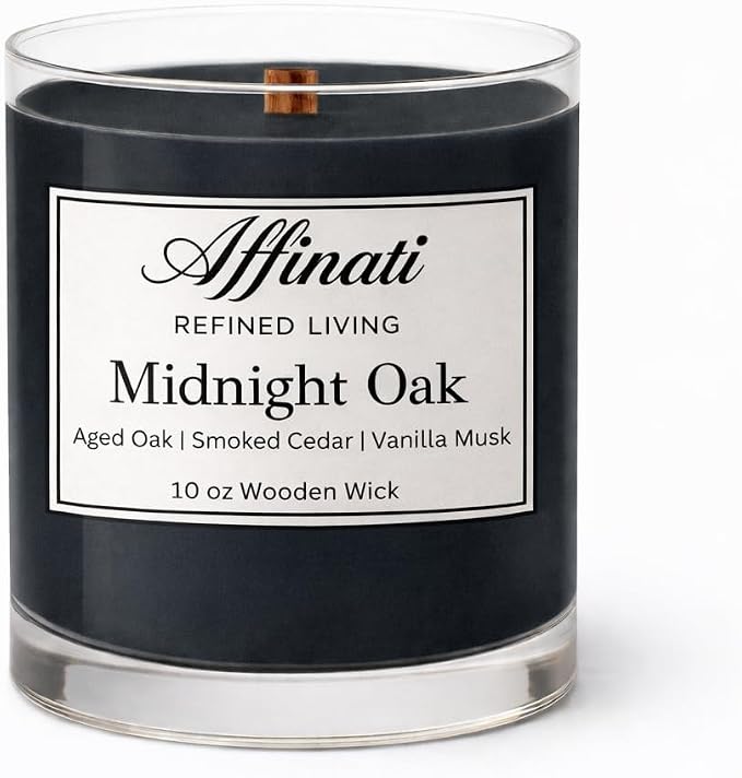 Affinati Midnight Oak Scented Candle, 10 oz Wooden Wick Tumbler Jar – Highly Fragrant Earthy Sophisticated Aromatherapy, Soy Wax Blend Gift