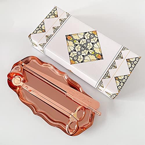 Candle Accessory Set Gift Box, Exquisite Wave Storage Tray Plate, Candle Wick Trimmer, Bell Candle Wick Snuffer, Candle Wick Dipper, 4-in-1 Candle Care Toll Kit for Scented Candle Lover, Rose Gold