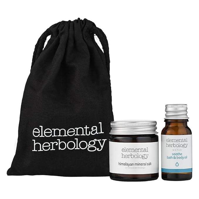 Elemental Herbology Soothe Turndown Experience Bath & Body Travel Set – Soothe Bath & Body Oil & Himalayan Mineral Bath Salt – Relaxing Aromatherapy Spa Gift Set, Travel Size