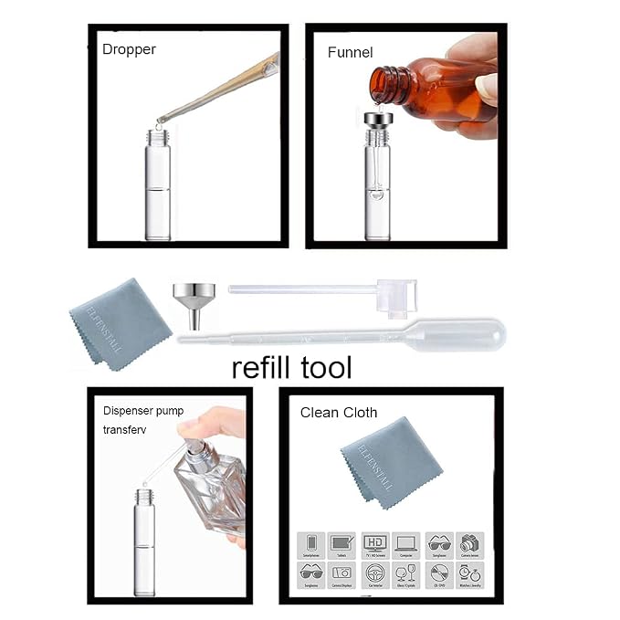 5pcs 10ml 1/3oz Black Silver Metal Spray Bottle Refill Perfume Hydrating Fragrance Fine Mist Atomizer Cosmetic Container Round Tube Party Makeup Tool Travel Gift Sample