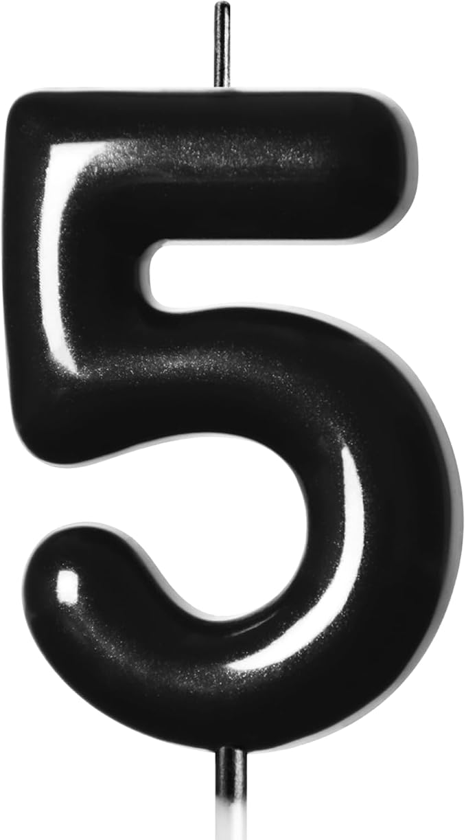 2.76“ Large Black 5 Birthday Candle, 5 Candle for 5th Birthday Boy, Number 5 Candle for Boys Black Theme Birthday Party Decorations, Black Birthday Candles for Gothic Birthday Decorations