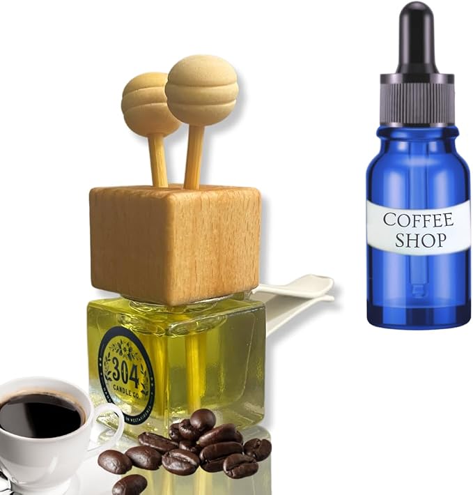 Cute Refillable Car Air Freshener Vent Clip 8mL – Coffee Shop – 15mL Refill Included – Long Lasting Fragrance Oil Diffuser – 100% American Handmade Odor Eliminator