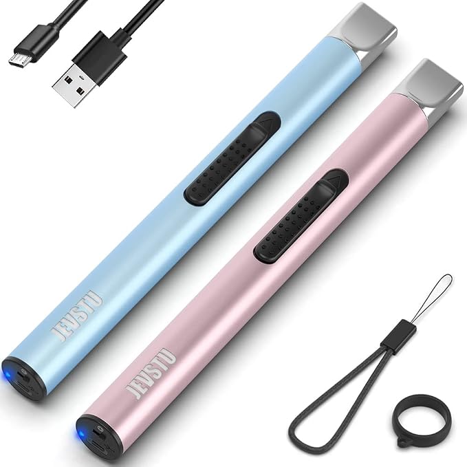 Candle Lighter, Electric Lighter Rechargeable USB, Arc Windproof Flameless Plasma Long Stick, No Butane Fluid, Perfect for Candle BBQ Camping Kitchen Stove, Pink and Blue