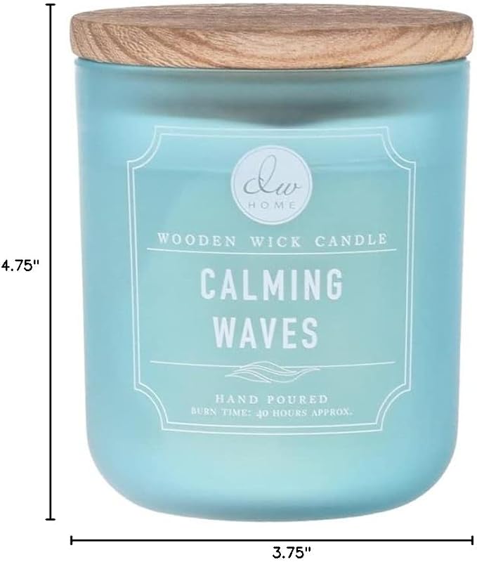 DW Home Calming Waves Scented Candle for Home, 12 oz, Wooden Wick Candle Jar, Up to 40H Burn Time, Luxury Scented Candle for Relaxation, Gifting, Home Décor