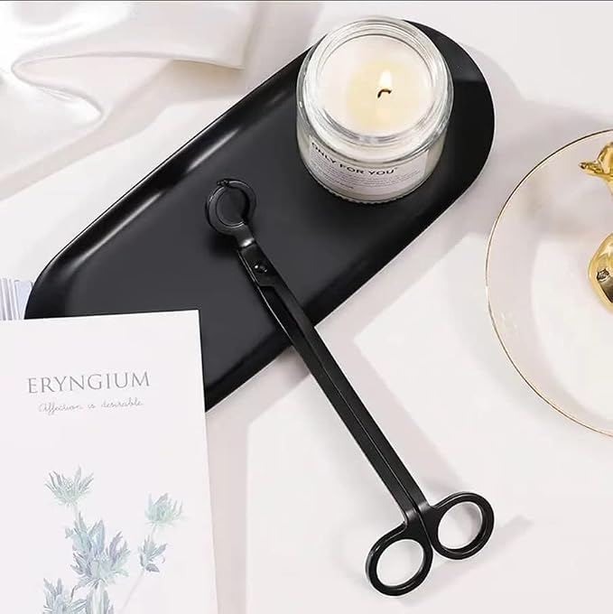 2 PCS Wick Trimmer, Polished Stainless Steel with Coating Wick Clipper Cutter, Scissors, Reaches Deep Into Candles to Cut Spent Wicks, Allow Cleaner Burn, Black