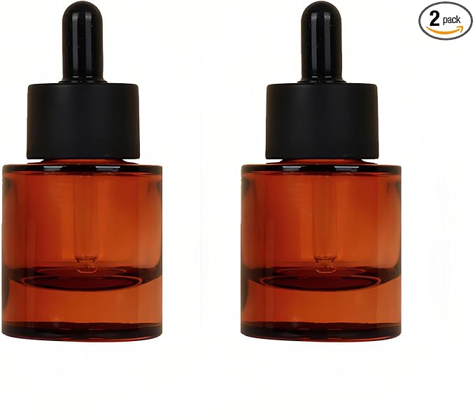 Happyupcity 2Pcs 30ml/1 oz Glass Dropper Bottles with Black Eye Droppers Lid Empty Refillable Essential Oil Bottles Travel Perfume Sample Vials Essence Liquid Cosmetic Containers
