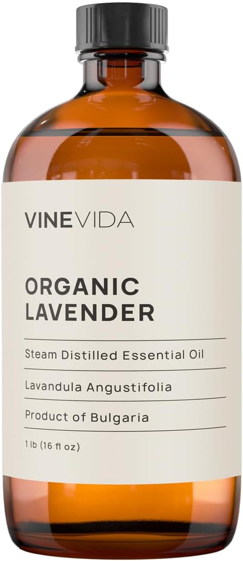 VINEVIDA Organic Lavender Essential Oil 16 oz - Undiluted, Organic Lavender Candle Oil Scent - DIY Candle Scents for Candlemaking - Bulk Essential Oil for Soap Making