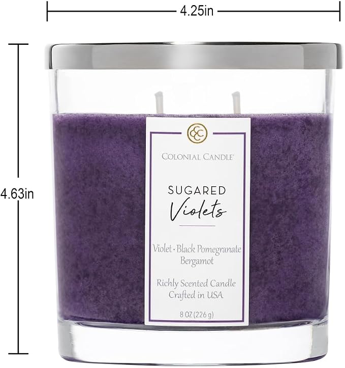 Colonial Candle Sugared Violets Scented Candle Jar, Highly Fragranced Candles for Home Scented, Mottled Wax Candle, 2 Wick, 8 oz - Made in the USA