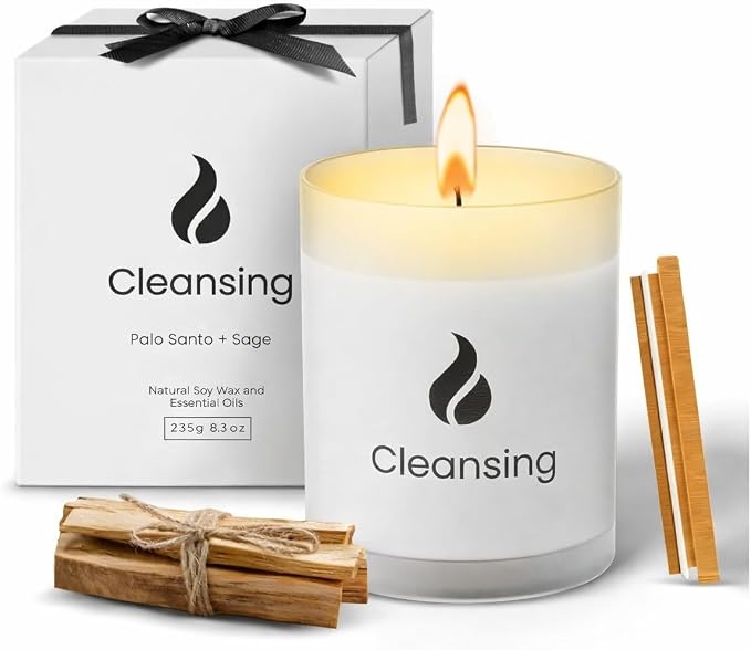 Natur IX Cleansing Scented Candles for Home | Sage & Palo Santo | Natural Non Toxic Soy Candles with Essential Oils | 50 H Long Burning | (Cleansing | Palo Santo & Sage)