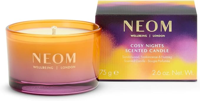 NEOM Cosy Nights Candle Travel Size | Sandalwood, Frankincense & Nutmeg I 100% Naturally derived Wax I 100% Natural fragrances I Relaxing